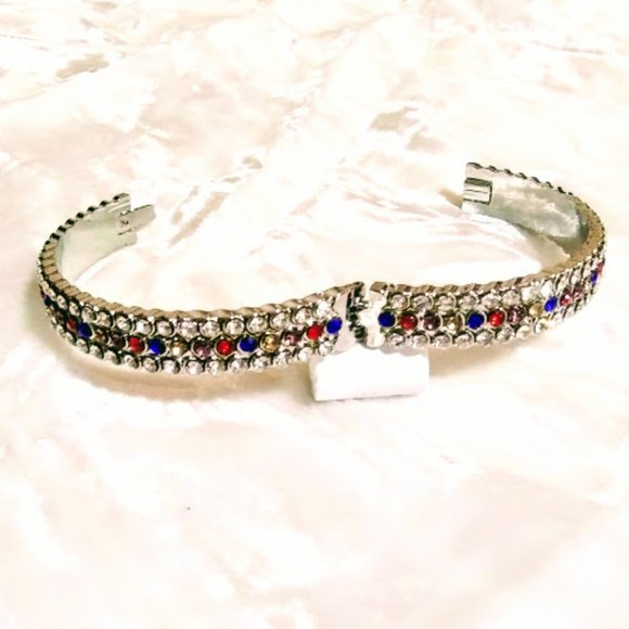 WATCH, BRACELET&HOOP EARRINGS SET*STRADA*PINK BAND*RAINBOW AUSTRIAN CRYSTALS. - Picture 7 of 16